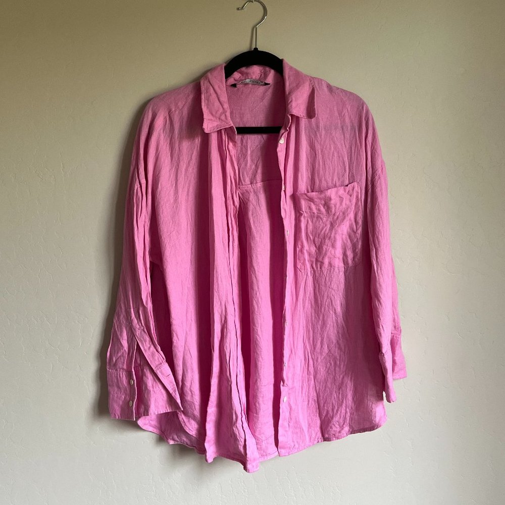 Zara Pink Linen Button Down Shirt